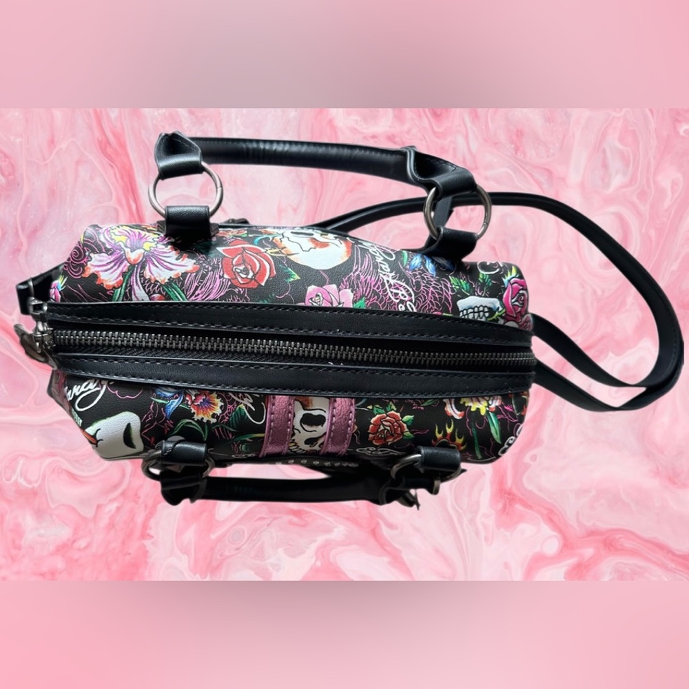 Ed Hardy Floral Tattoo Skull Satchel NWT - Picture 5 of 15